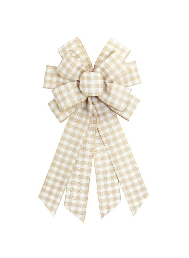 Ftuuo Large Natural Buffalo Plaid Wreath Bows, Farmhouse Burlap Bow for Wreath Rustic Crafts Decorative Hanging Ornament Bow for Indoor Outdoor Wedding Holiday Birthday Party Decor - Image 1