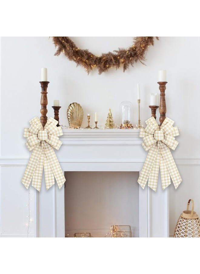 Ftuuo Large Natural Buffalo Plaid Wreath Bows, Farmhouse Burlap Bow for Wreath Rustic Crafts Decorative Hanging Ornament Bow for Indoor Outdoor Wedding Holiday Birthday Party Decor - Image 5