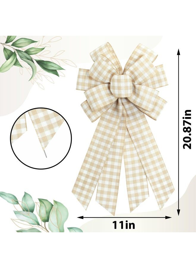 Ftuuo Large Natural Buffalo Plaid Wreath Bows, Farmhouse Burlap Bow for Wreath Rustic Crafts Decorative Hanging Ornament Bow for Indoor Outdoor Wedding Holiday Birthday Party Decor - Image 2
