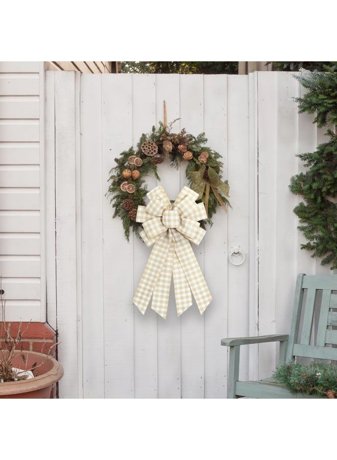 Ftuuo Large Natural Buffalo Plaid Wreath Bows, Farmhouse Burlap Bow for Wreath Rustic Crafts Decorative Hanging Ornament Bow for Indoor Outdoor Wedding Holiday Birthday Party Decor - Image 3
