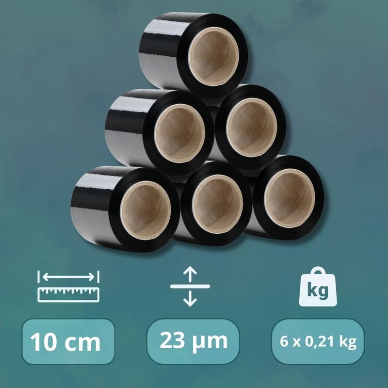 Rago ® Stretch Film Set of 6 Mini Rolls 130 m 6 x 210 g I Black Film for Furniture Stretch Film 130 m I Pallet Film Hand Film Wrap Film (23 x 21 x 8 cm) 130 m Length - Image 5