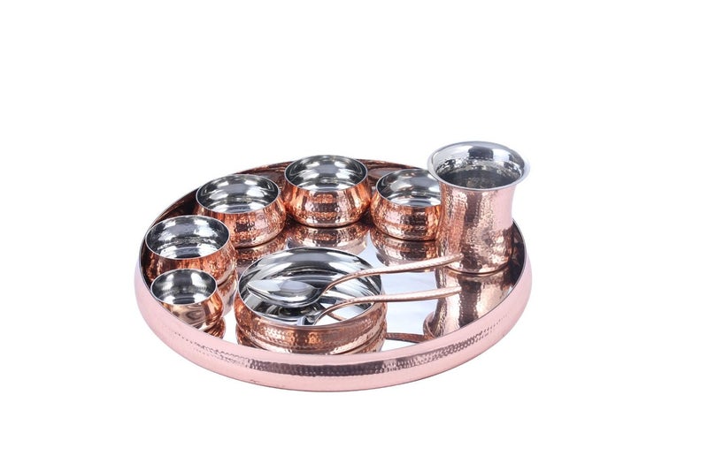 Metal Kraft Copper Hammered Maharaja Thali Dining Set - 10 Piece Dinnerware Collection
