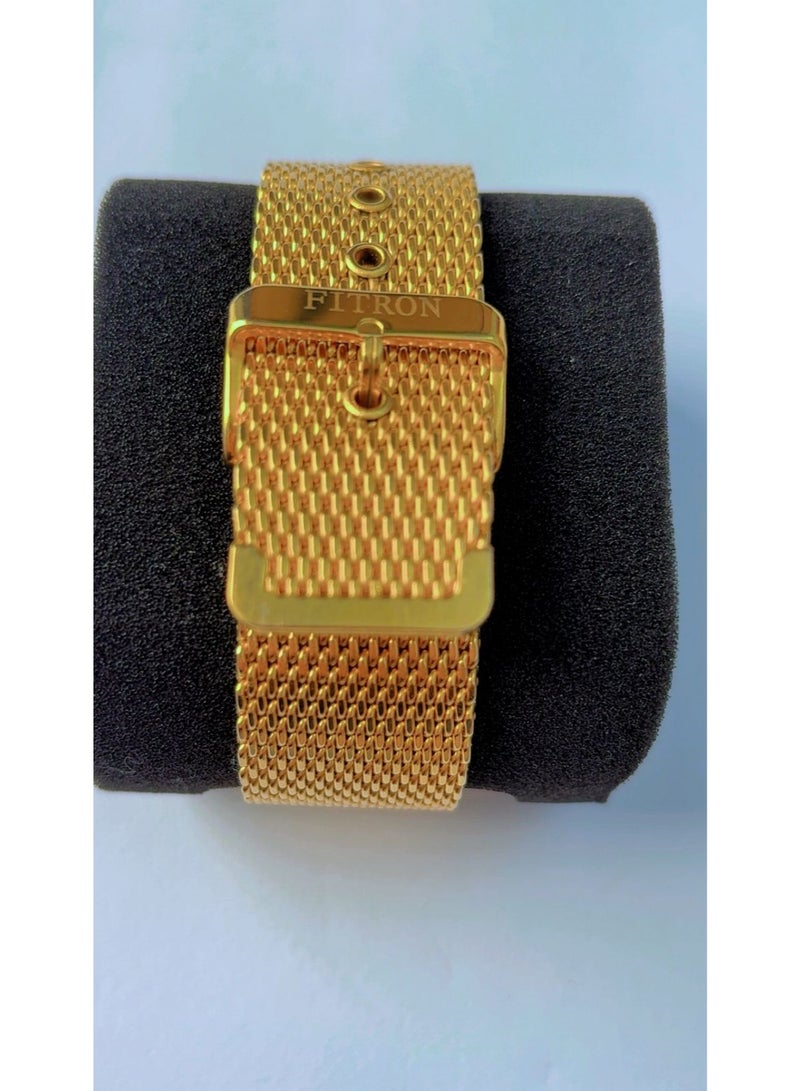 FITRON Premium Gold Mesh Strap Analog Watch for Men - Brand New Quartz Wristwatch with Day & Date Window, Stainless Steel Back, Water Resistant - Image 5