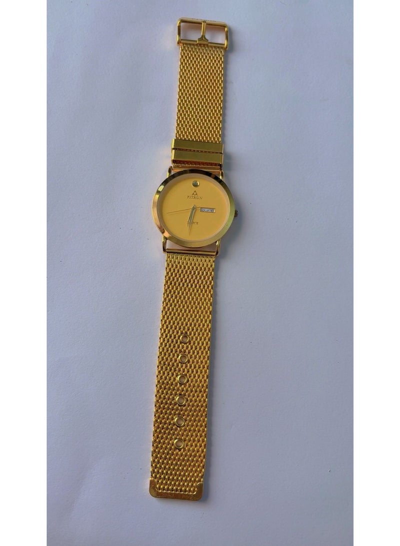FITRON Premium Gold Mesh Strap Analog Watch for Men - Brand New Quartz Wristwatch with Day & Date Window, Stainless Steel Back, Water Resistant - Image 4