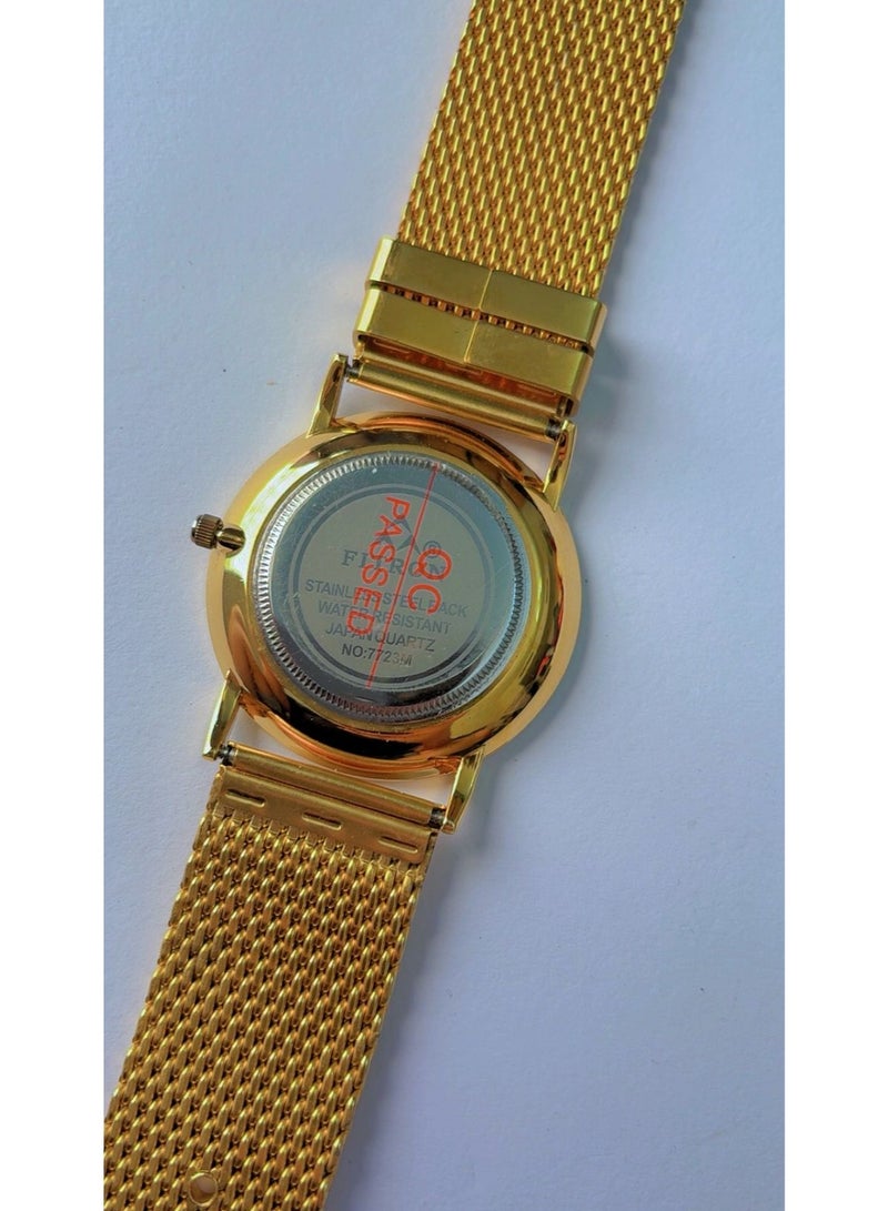 FITRON Premium Gold Mesh Strap Analog Watch for Men - Brand New Quartz Wristwatch with Day & Date Window, Stainless Steel Back, Water Resistant - Image 2
