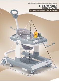 BAYBEE 3 In 1 Zeni Baby Activity Walker With Parental Push Handle And 3 Height Adjustable,Tray And Musical Toy Bar, 6 - 18 Months, Boy/Girl, Grey  - Image 4