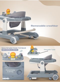 BAYBEE 3 In 1 Zeni Baby Activity Walker With Parental Push Handle And 3 Height Adjustable,Tray And Musical Toy Bar, 6 - 18 Months, Boy/Girl, Grey  - Image 5