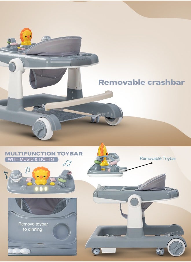 BAYBEE 3 In 1 Zeni Baby Activity Walker With Parental Push Handle And 3 Height Adjustable,Tray And Musical Toy Bar, 6 - 18 Months, Boy/Girl, Grey  - Image 5