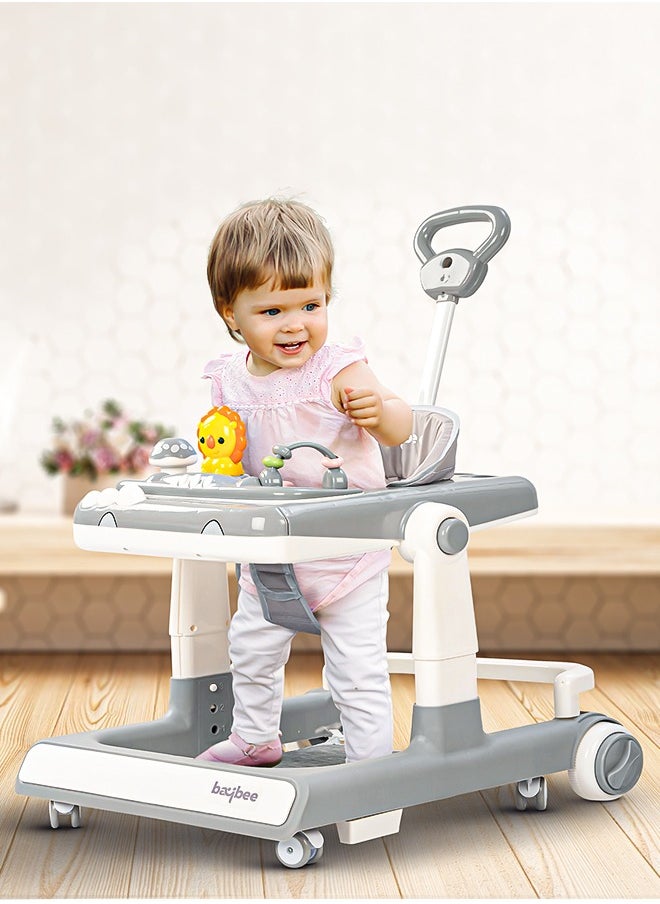 BAYBEE 3 In 1 Zeni Baby Activity Walker With Parental Push Handle And 3 Height Adjustable,Tray And Musical Toy Bar, 6 - 18 Months, Boy/Girl, Grey  - Image 2