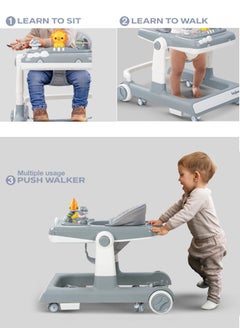 BAYBEE 3 In 1 Zeni Baby Activity Walker With Parental Push Handle And 3 Height Adjustable,Tray And Musical Toy Bar, 6 - 18 Months, Boy/Girl, Grey  - Image 3