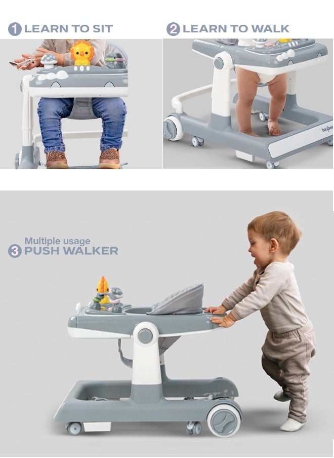 BAYBEE 3 In 1 Zeni Baby Activity Walker With Parental Push Handle And 3 Height Adjustable,Tray And Musical Toy Bar, 6 - 18 Months, Boy/Girl, Grey  - Image 3