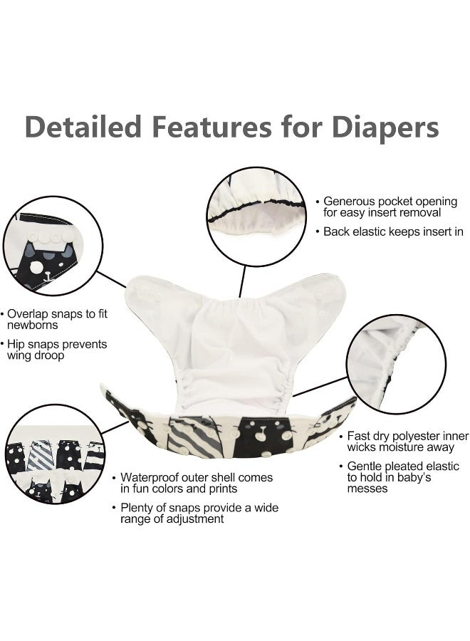 babygoal babygoal Reusable Cloth Diapers 6 Pack with 10pcs Inserts, One Size Adjustable Washable Pocket Nappy Covers for Baby Girls and Boys - Image 3