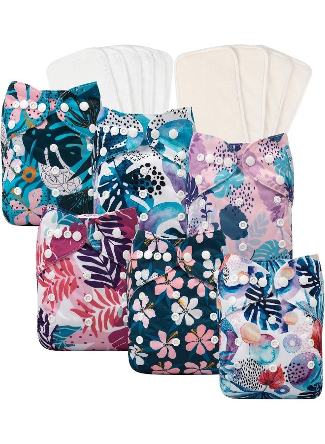 babygoal babygoal Reusable Cloth Diapers 6 Pack with 10pcs Inserts, One Size Adjustable Washable Pocket Nappy Covers for Baby Girls and Boys - Image 1