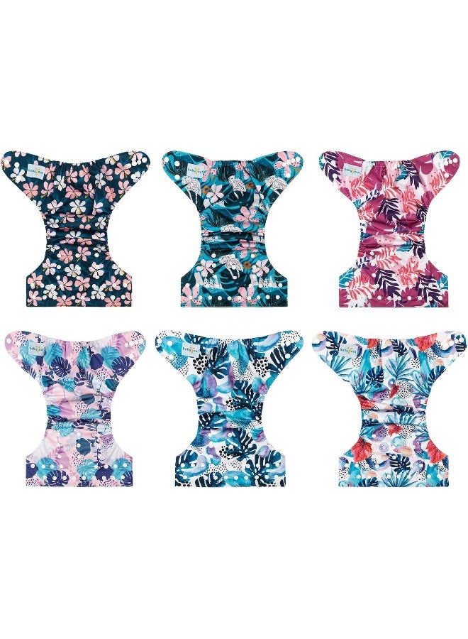 babygoal babygoal Reusable Cloth Diapers 6 Pack with 10pcs Inserts, One Size Adjustable Washable Pocket Nappy Covers for Baby Girls and Boys - Image 2