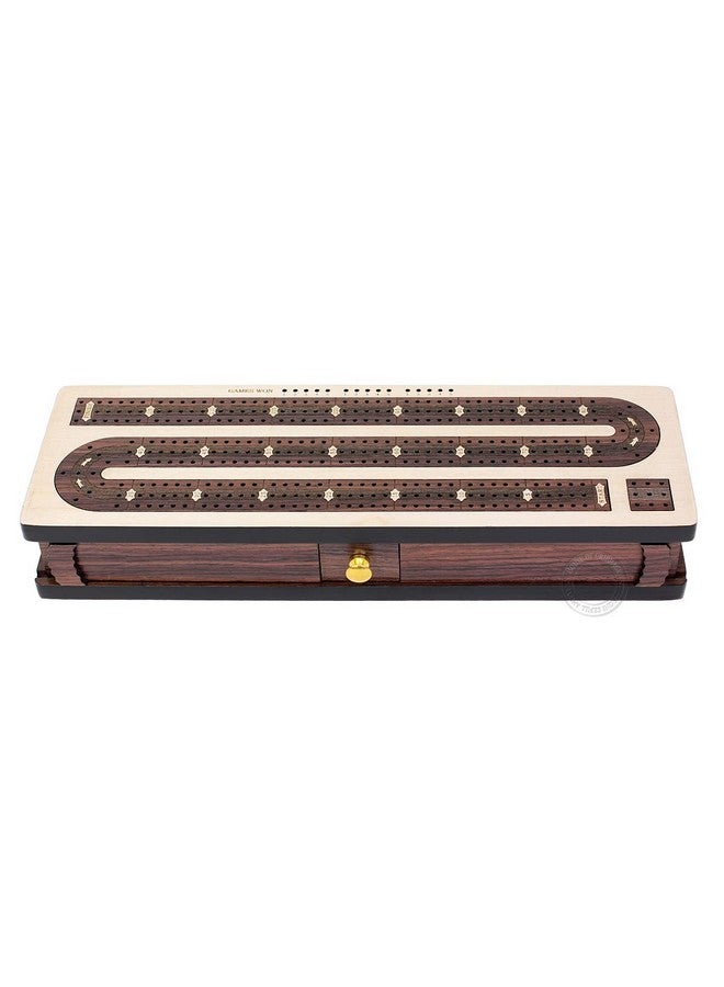House of Cribbage Continuous Cribbage Board / Box Inlaid Rosewood 3 Tracks On Maple Board 12" : Sliding Lid : Drawer - Image 3