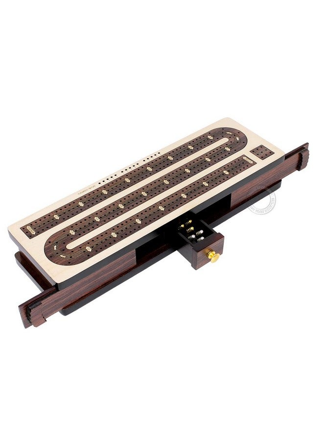 House of Cribbage Continuous Cribbage Board / Box Inlaid Rosewood 3 Tracks On Maple Board 12" : Sliding Lid : Drawer - Image 2