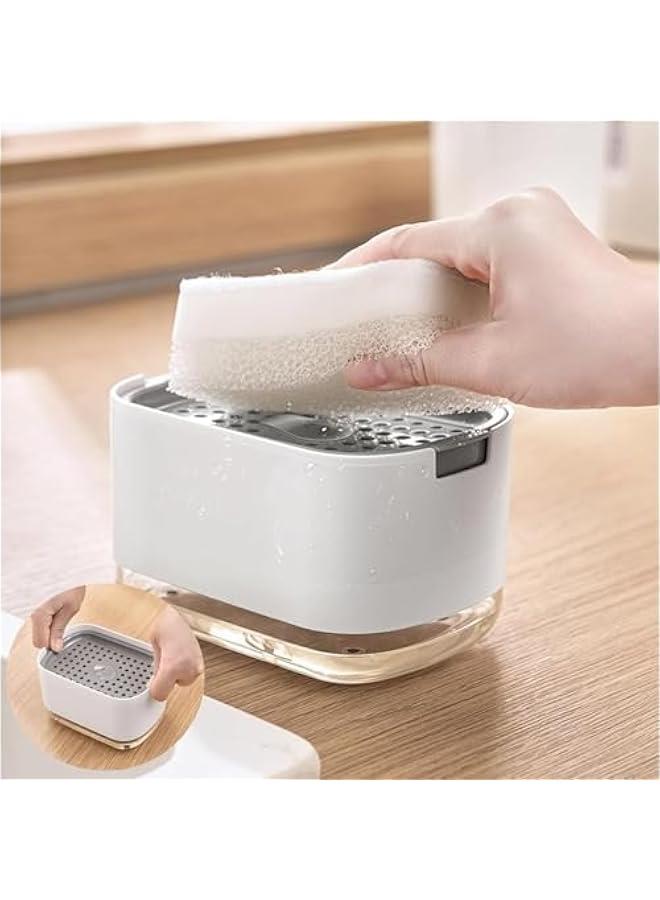 HOOKOR Kitchen Dish Soap Dispenser with Sponge Holder, 2-in-1 Countertop Soap Pump Dispenser, for Kitchen Sink Dishwashing Soap Dispenser(10 Ounces / 300ml) (White)  - Image 3