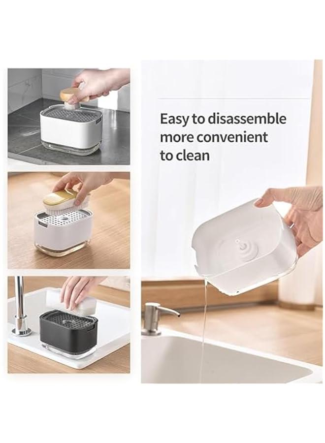 HOOKOR Kitchen Dish Soap Dispenser with Sponge Holder, 2-in-1 Countertop Soap Pump Dispenser, for Kitchen Sink Dishwashing Soap Dispenser(10 Ounces / 300ml) (White)  - Image 4
