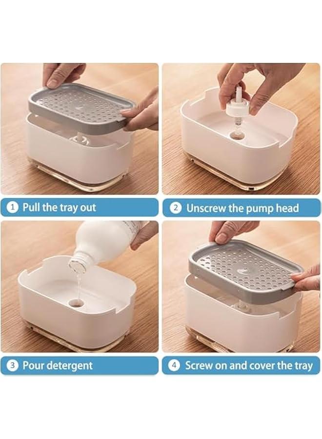 HOOKOR Kitchen Dish Soap Dispenser with Sponge Holder, 2-in-1 Countertop Soap Pump Dispenser, for Kitchen Sink Dishwashing Soap Dispenser(10 Ounces / 300ml) (White)  - Image 5