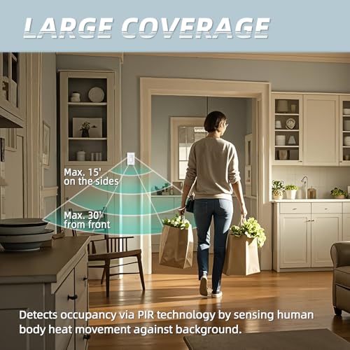 ECOELER Motion Sensor Light Switch, PIR Motion Detection Wall Switch with Adjustable Sensitivity, OCC/VAC Selectable, Neutral Wire Required, Single Pole Occupancy Sensor for Bathroon, Laundry - Image 4