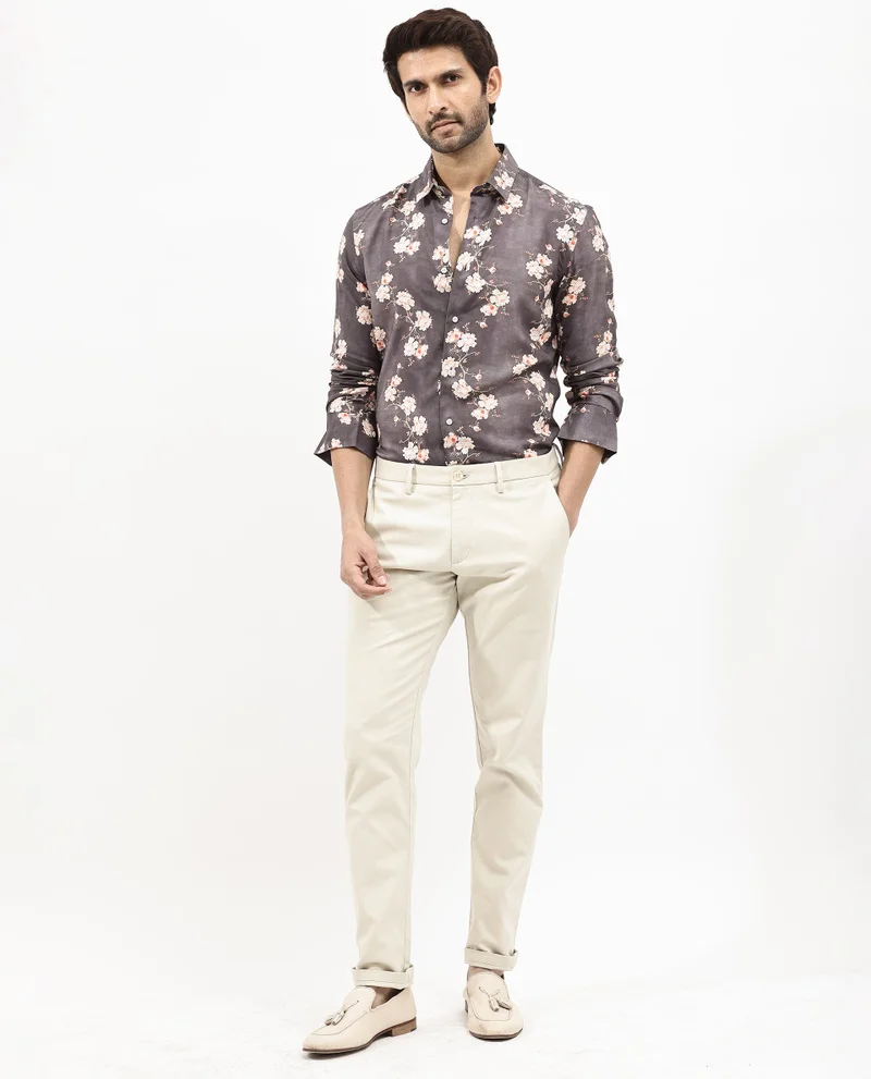 Rare Rabbit Rare Rabbit Mens Drang Dark Brown Full Sleeve Regular Fit Floral Print Shirt