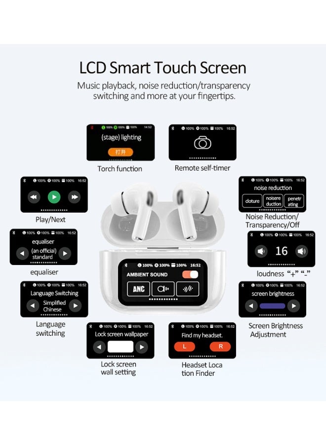 A9 Pro Smart Full Color Touch Screen Wireless Earbuds with ANC+ENC Noise Cancelling Bluetooth 5.4 Hi-Fi Sound Sport Headphones - Image 5