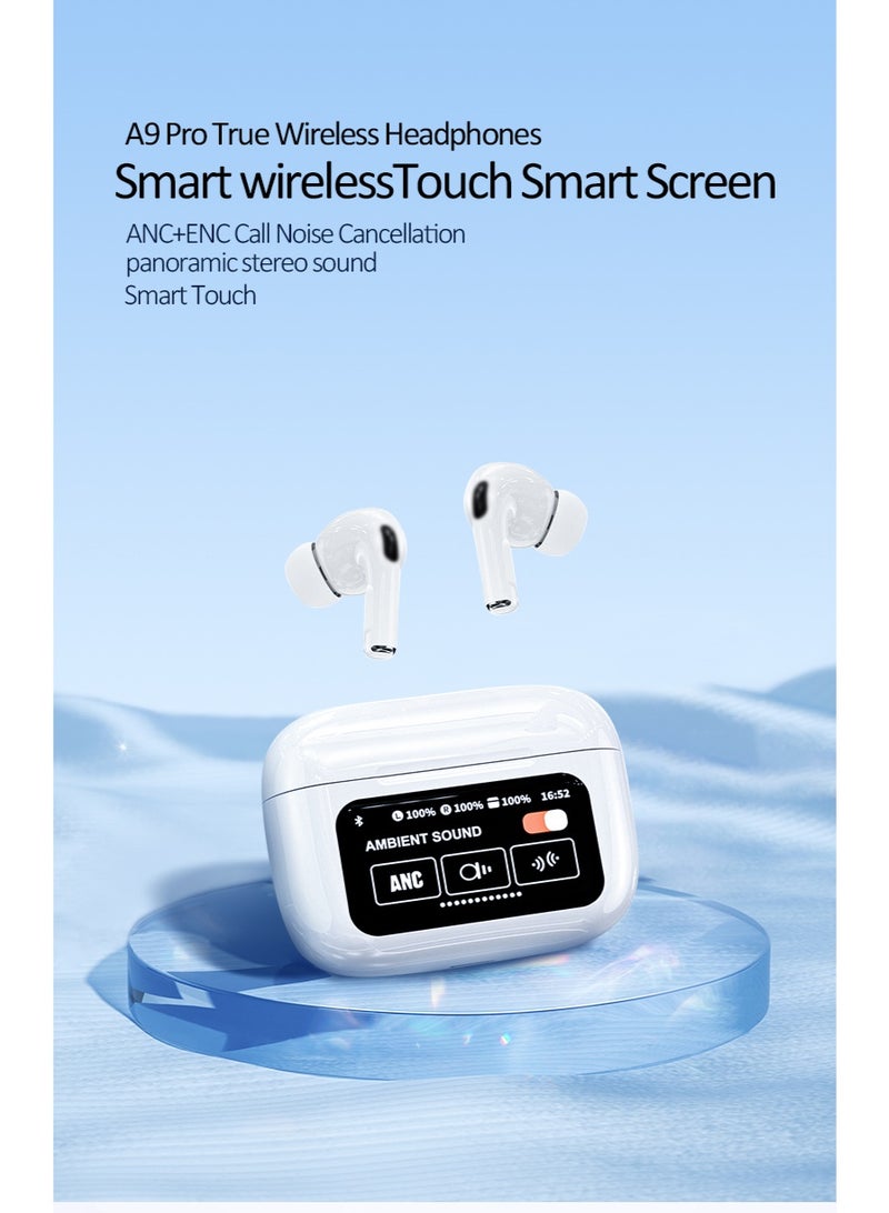 A9 Pro Smart Full Color Touch Screen Wireless Earbuds with ANC+ENC Noise Cancelling Bluetooth 5.4 Hi-Fi Sound Sport Headphones - Image 2