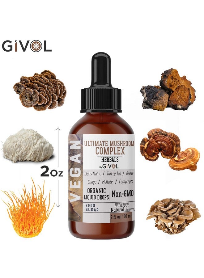 GIVOL Ultimate Immune Mushroom Complex Liquid Drops Immune Support  Energy Supplement W Lions Mane Reishi Cordycepts Turkey Tail Maitake  Chaga Natural Extracts 2 Fl Vegan Herbal Drops - Image 2