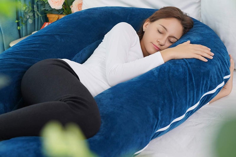 Meiz Pregnancy Pillow, Pregnancy Body Pillow, Pregnancy Pillows for Sleeping, 65" Maternity Body Pillow for Pregnant Women with Velvet Cover, Blue - Image 3