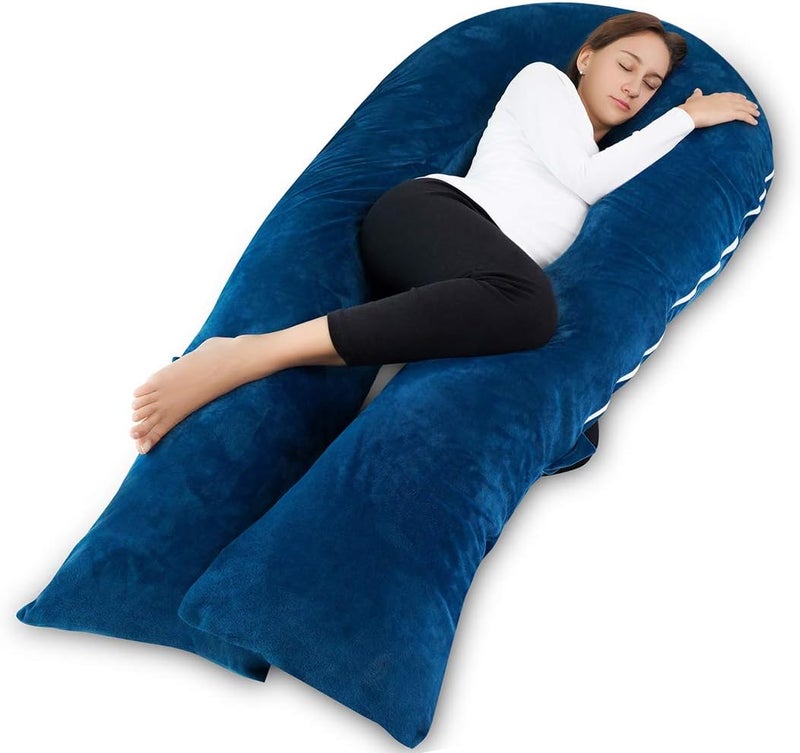 Meiz Pregnancy Pillow, Pregnancy Body Pillow, Pregnancy Pillows for Sleeping, 65" Maternity Body Pillow for Pregnant Women with Velvet Cover, Blue - Image 1