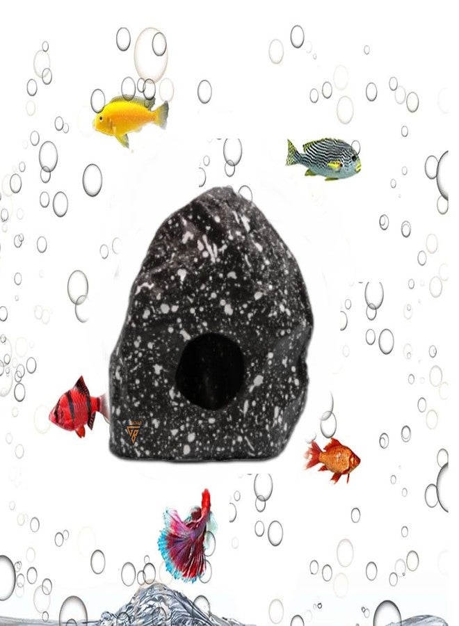 GIG BAZAAR Aquarium Stone Shelter Rock Cave Hideaway, Speckled Granite Design, Hidden Space for Fish and Shrimp Shelter, Tank Decoration Ornament Accessories (Black) - Image 2