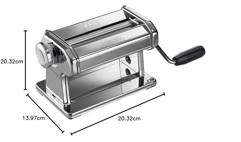 MARCATO مدحرجة مكراتو أطلس لعجينة المعكرونة والطين فضية تشمل مدحرجة 150 ملليمتر مع مقبض يدوي وتعليمات - Image 5