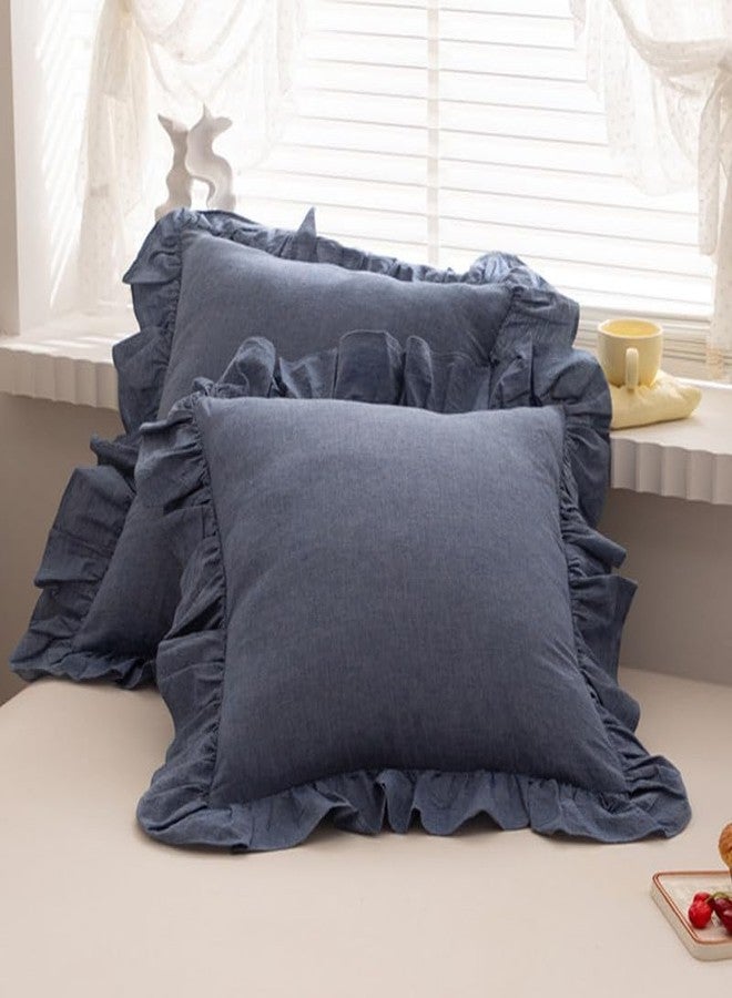JadeRich Ruffled Pillow Shams Set of 2 Soft Breathable Washed Cotton Zipper Closure Pillowcases Bed Throw Pillow Covers - Image 1