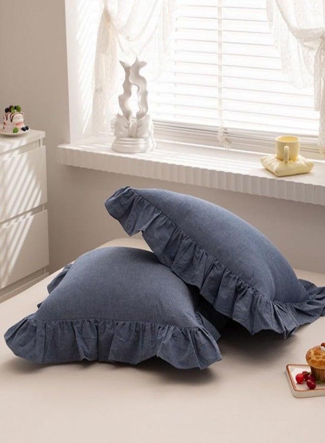 JadeRich Ruffled Pillow Shams Set of 2 Soft Breathable Washed Cotton Zipper Closure Pillowcases Bed Throw Pillow Covers - Image 3