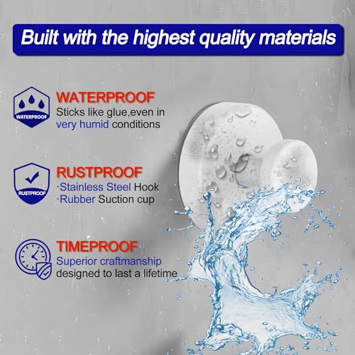 Bntuk Suction Cup Hooks for Shower Removable Towel Hooks for Bathroom Window Glass Door Wall Bath Robe Looafh Hook for Hanging 4 Pack White1 - Image 3