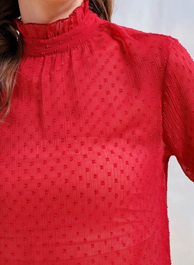 مرفوعة Women Loose Fit Casual Textured Gathered Top