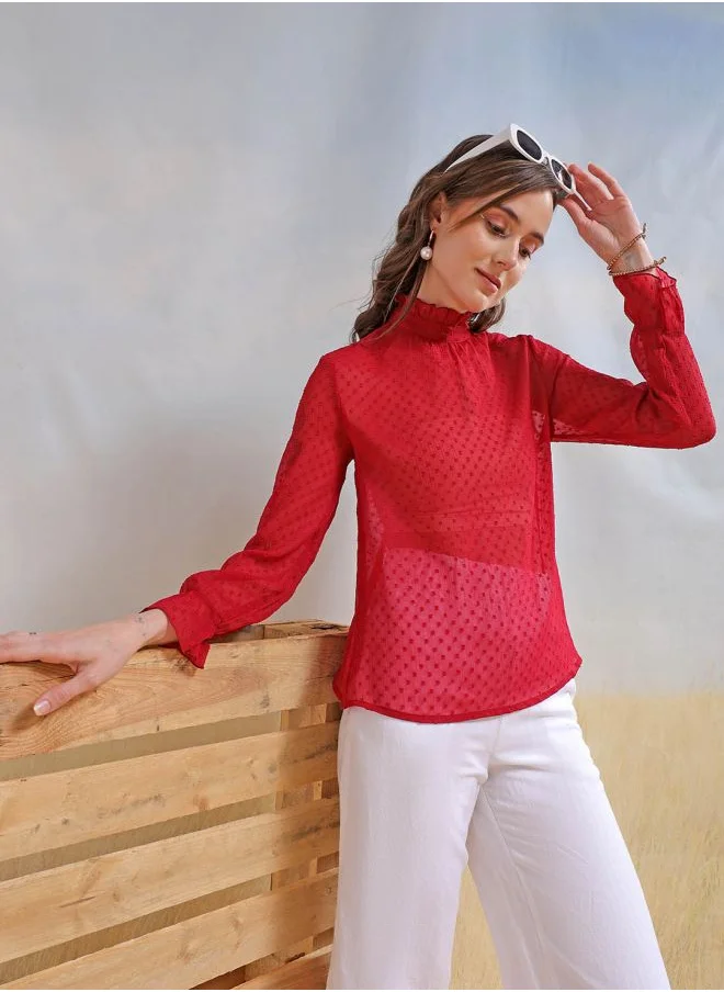 Freehand Women Loose Fit Casual Textured Gathered Top