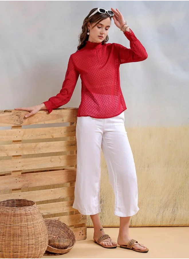 Freehand Women Loose Fit Casual Textured Gathered Top