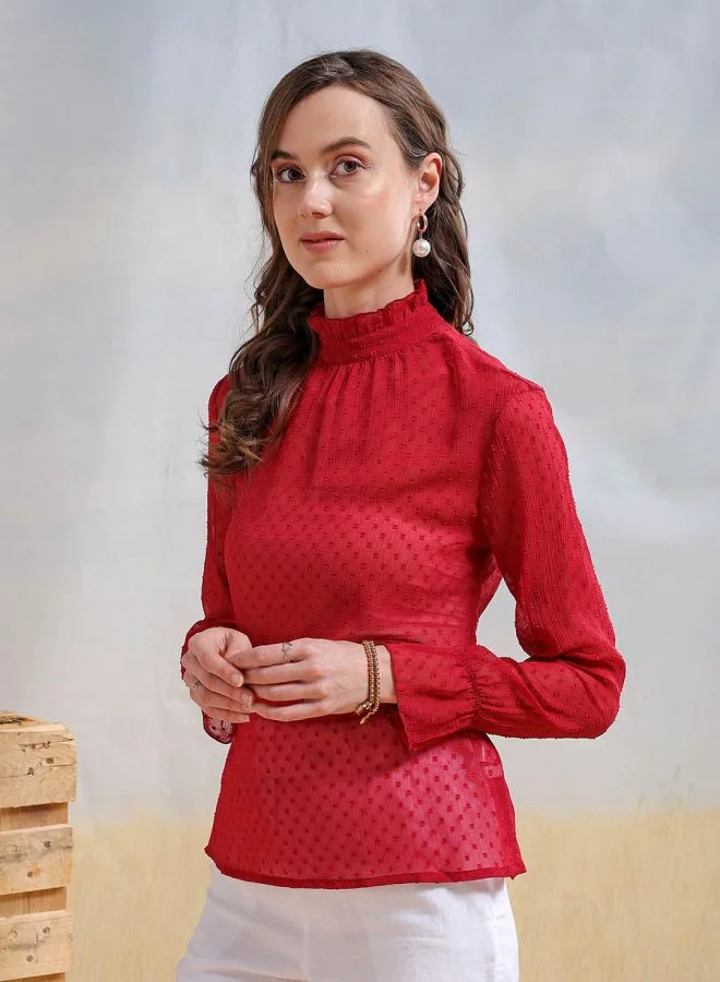 مرفوعة Women Loose Fit Casual Textured Gathered Top