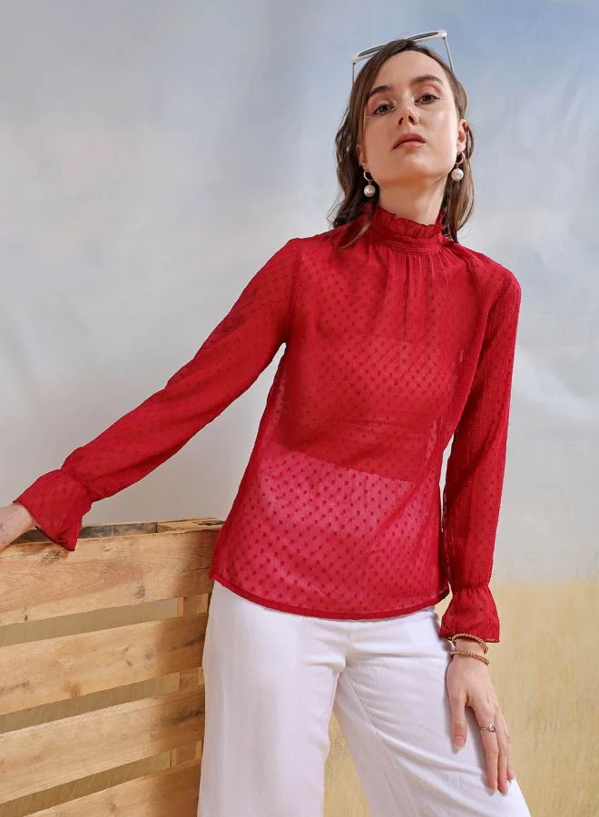 مرفوعة Women Loose Fit Casual Textured Gathered Top