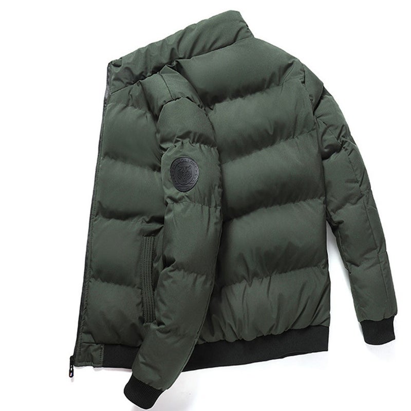 New Vertical Collar Mens Cotton Coat Winter Thickened Warm Cotton Coat Trendy Brand Mens Short Down Cotton Coat Korean Cotton Coat Army green 