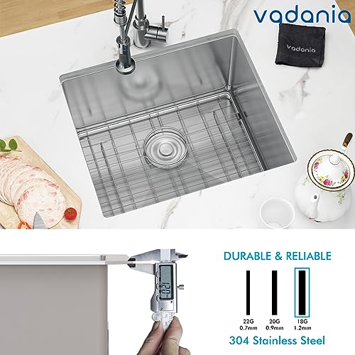 VADANIA 20-inch Kitchen Bar Sink, 20"x18"x10", Single Bowl, Undermount, 18 Gauge T304 Stainless Steel, Satin Finish, with Strainer & Bottom Grid, cUPC listed - Image 3