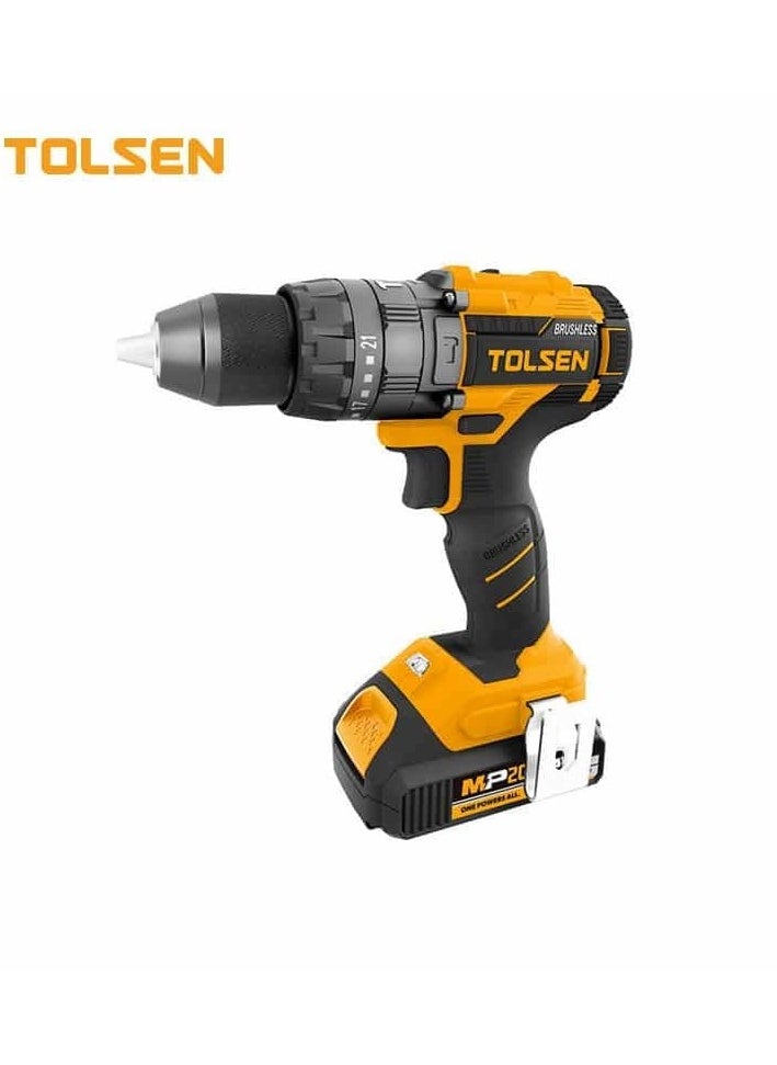 TOLSEN Tolsen 87254 20V Cordless Brushless Impact Drill – 2x 2.0Ah Li-ion Batteries & Fast Charger – Heavy-Duty Performance, Variable Speed, Keyless Chuck  - Image 1