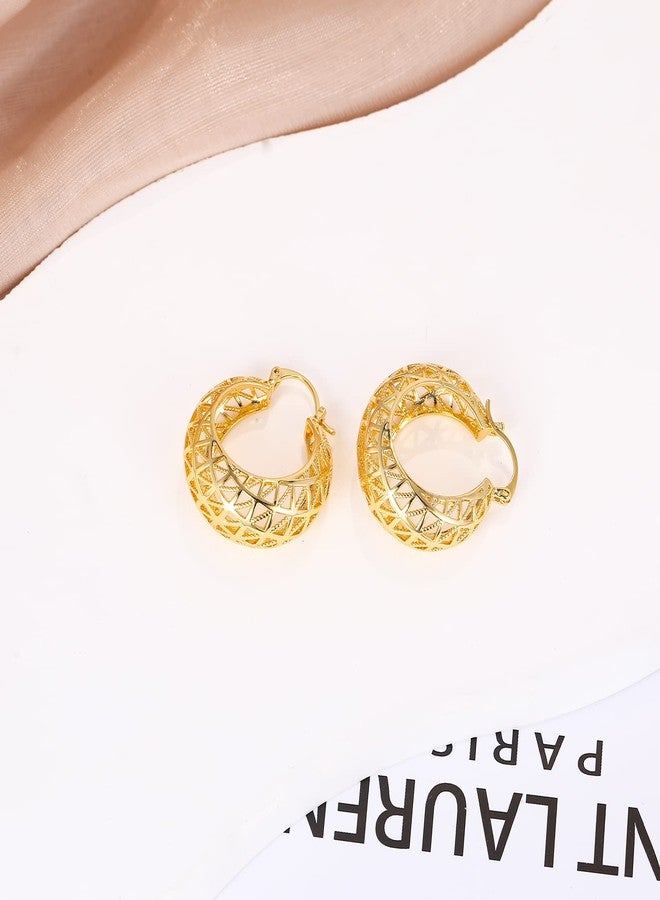 WOWORAMA Gold Filigree Hoop Earrings for Women Gold Plated Thick Chunky Hoop Earrings Click-Top Wide Chunky Earring Jewelry - Image 5