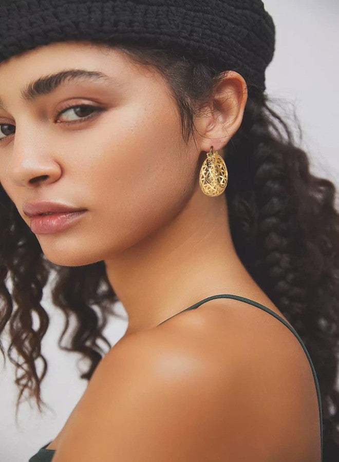 WOWORAMA Gold Filigree Hoop Earrings for Women Gold Plated Thick Chunky Hoop Earrings Click-Top Wide Chunky Earring Jewelry - Image 2