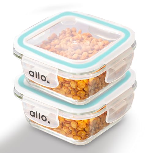 Allo Food Safe Borosilicate Glass Containers With Lids, 450°C Oven Microwave Safe Containers, High Borosilicate Meal Prep Borosilicate Containers Kitchen, 320Ml X 2, Square, White - Image 1