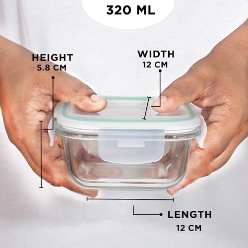 Allo Food Safe Borosilicate Glass Containers With Lids, 450°C Oven Microwave Safe Containers, High Borosilicate Meal Prep Borosilicate Containers Kitchen, 320Ml X 2, Square, White - Image 4