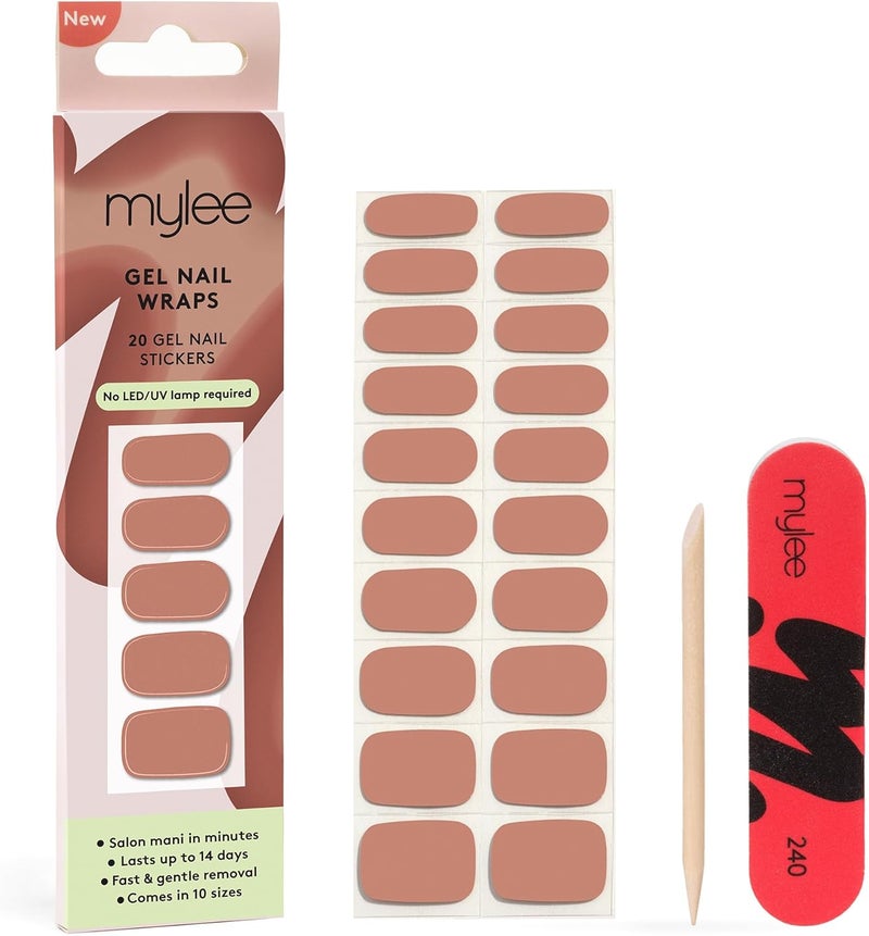 Mylee Gel Nail Wraps 10 PreCured Gel Stickers for Instant Mani No Lamp Needed ChipResistant Glossy Finish Lasts Up to 14 Days Easy to Apply Vegan CrueltyFree 0035 Naturally Darling