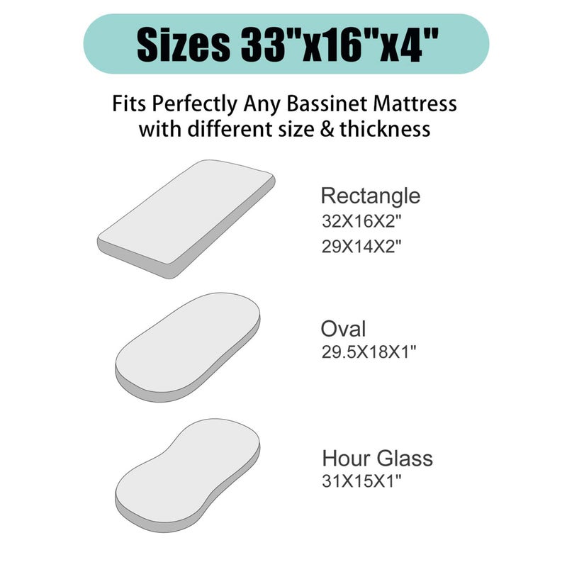 TILLYOU Baby Bassinet Sheets for Girls Boys, Fit for Hourglass Oval Rectangle Bassinet Mattress Sheets, 33”X16”, 2 Pack Gray and Pink - Image 5