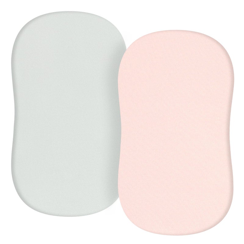 TILLYOU Baby Bassinet Sheets for Girls Boys, Fit for Hourglass Oval Rectangle Bassinet Mattress Sheets, 33”X16”, 2 Pack Gray and Pink - Image 1